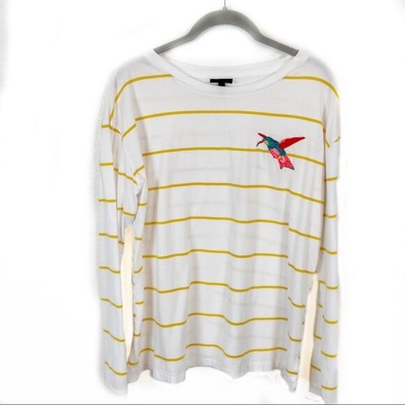 Who What Wear Shirt Hummingbird Women sz XXL Embroidered Top Mustard Stripe - Picture 1 of 10